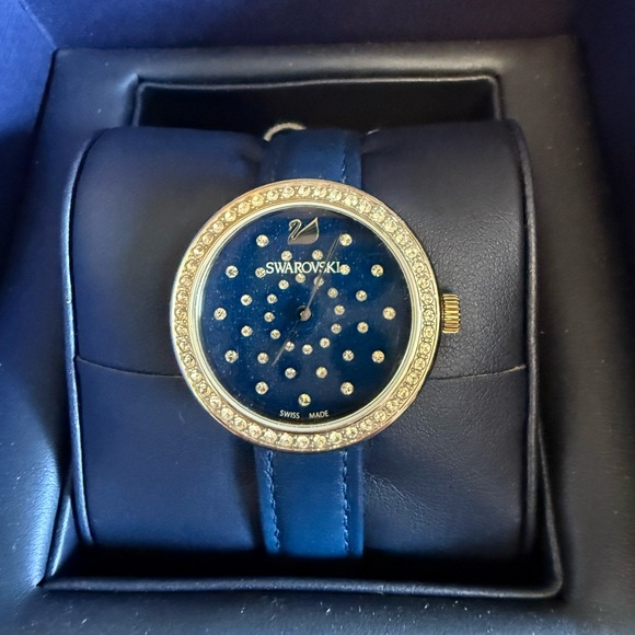 Swarovski Royal Blue watch with blue leather strap and crystals - Picture 1 of 10